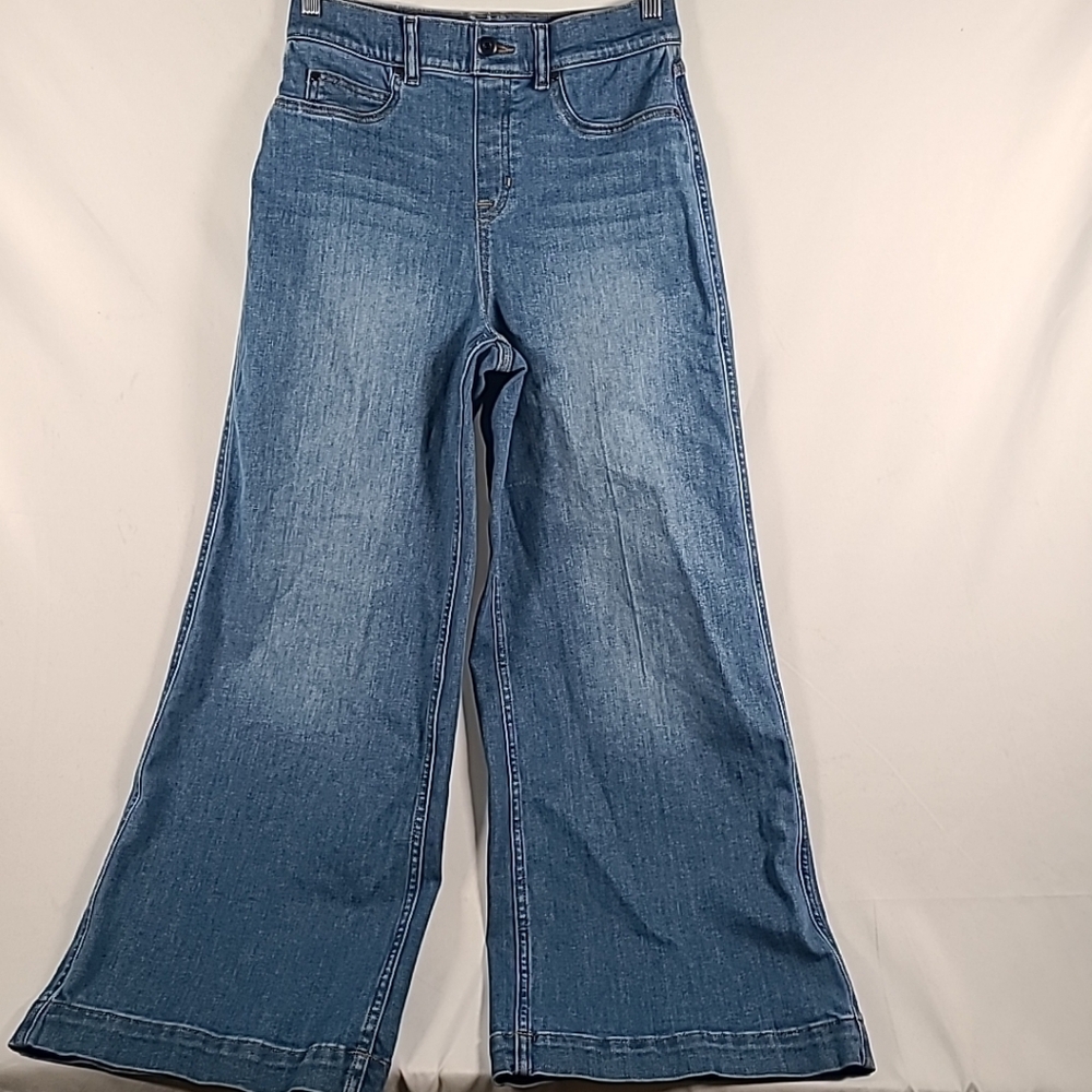 NWOT Spanx Jeans High Rise Wide Leg Pull On Denim Jeans Sz M 28x29
